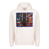 Pale Pink bison with american flag and glasses Premium Hoodie - RanaPortraitStore