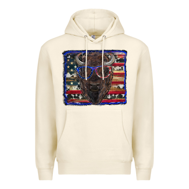Bison With American Flag And Glasses Premium Hoodie by RanaPortraitStore | Teevron
