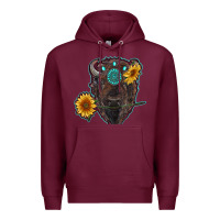 Burgundy bison head with sunflowers and gemstone Premium Hoodie - RanaPortraitStore