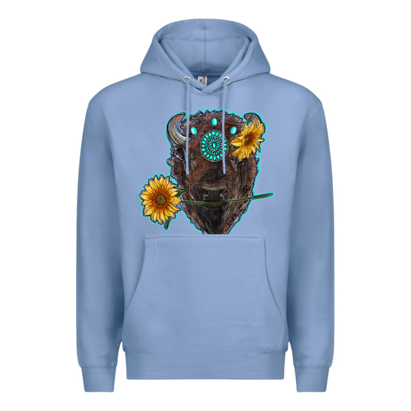 Bison Head With Sunflowers And Gemstone Premium Hoodie by RanaPortraitStore | Teevron