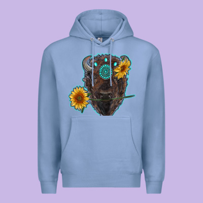 Bison Head With Sunflowers And Gemstone Premium Hoodie Designed By Ranaportraitstore