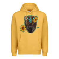 Mustard bison head with sunflowers and gemstone Premium Hoodie - RanaPortraitStore