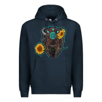 Navy bison head with sunflowers and gemstone Premium Hoodie - RanaPortraitStore