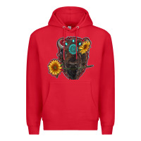 Red bison head with sunflowers and gemstone Premium Hoodie - RanaPortraitStore