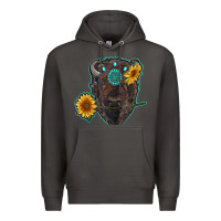 Smoke bison head with sunflowers and gemstone Premium Hoodie - RanaPortraitStore