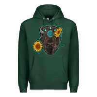 Sports Green bison head with sunflowers and gemstone Premium Hoodie - RanaPortraitStore
