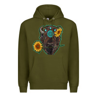 Army Green bison head with sunflowers and gemstone Premium Hoodie - RanaPortraitStore
