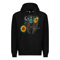 Black bison head with sunflowers and gemstone Premium Hoodie - RanaPortraitStore
