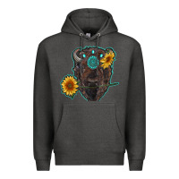 Charcoal Heather bison head with sunflowers and gemstone Premium Hoodie - RanaPortraitStore