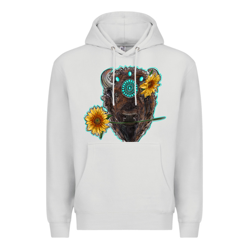 Bison Head With Sunflowers And Gemstone Premium Hoodie by RanaPortraitStore | Teevron
