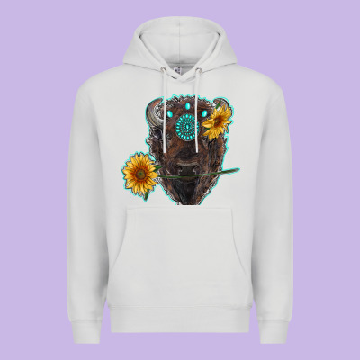 Bison Head With Sunflowers And Gemstone Premium Hoodie Designed By Ranaportraitstore