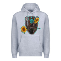 Heather Grey bison head with sunflowers and gemstone Premium Hoodie - RanaPortraitStore