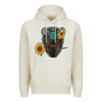 Oatmeal Heather bison head with sunflowers and gemstone Premium Hoodie - RanaPortraitStore