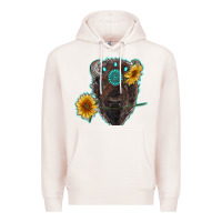 Pale Pink bison head with sunflowers and gemstone Premium Hoodie - RanaPortraitStore