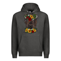 Charcoal Heather bison face with flowers Premium Hoodie - RanaPortraitStore