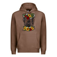 Chestnut bison face with flowers Premium Hoodie - RanaPortraitStore