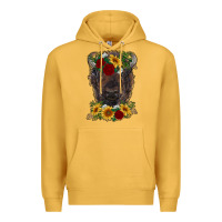 Mustard bison face with flowers Premium Hoodie - RanaPortraitStore