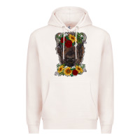 Pale Pink bison face with flowers Premium Hoodie - RanaPortraitStore