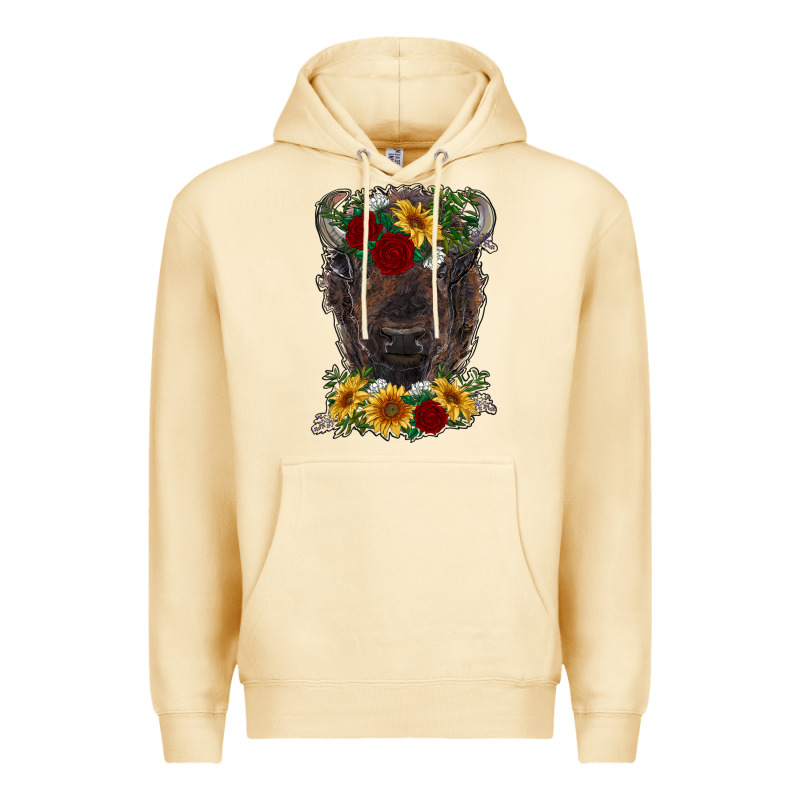 Bison Face With Flowers Premium Hoodie by RanaPortraitStore | Teevron
