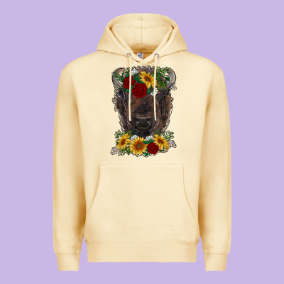 Bison Face With Flowers Premium Hoodie Designed By Ranaportraitstore