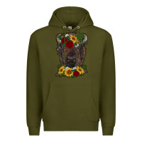 Army Green bison face with flowers Premium Hoodie - RanaPortraitStore