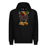 Black bison face with flowers Premium Hoodie - RanaPortraitStore