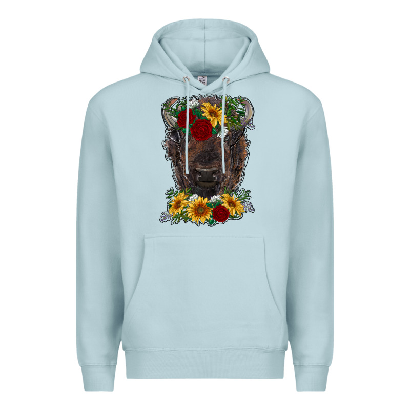 Bison Face With Flowers Premium Hoodie by RanaPortraitStore | Teevron
