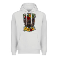 Dove Grey bison face with flowers Premium Hoodie - RanaPortraitStore