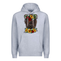 Heather Grey bison face with flowers Premium Hoodie - RanaPortraitStore