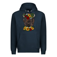 Navy bison face with flowers Premium Hoodie - RanaPortraitStore