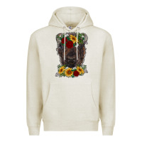 Oatmeal Heather bison face with flowers Premium Hoodie - RanaPortraitStore