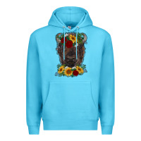 Ocean Blue bison face with flowers Premium Hoodie - RanaPortraitStore