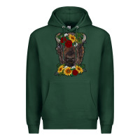 Sports Green bison face with flowers Premium Hoodie - RanaPortraitStore