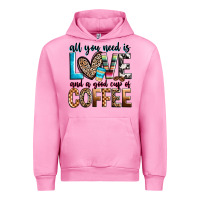 Fuchsia Pink all you need is love and a good cup of coffee Urban Hoodie - Zillion Design Studio