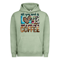 Pigment Oil Green all you need is love and a good cup of coffee Urban Hoodie - Zillion Design Studio