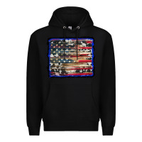 Black american flag with cowhide background Premium Hoodie - RanaPortraitStore