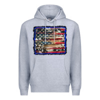 Heather Grey american flag with cowhide background Premium Hoodie - RanaPortraitStore