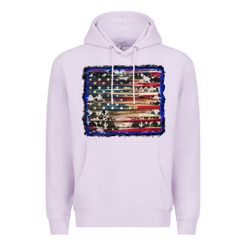 American Flag With Cowhide Background Premium Hoodie by RanaPortraitStore | Teevron