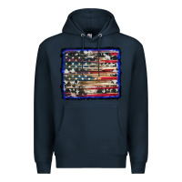 Navy american flag with cowhide background Premium Hoodie - RanaPortraitStore