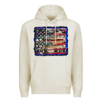 Oatmeal Heather american flag with cowhide background Premium Hoodie - RanaPortraitStore