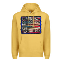 Antique Gold american flag with cowhide background Premium Hoodie - RanaPortraitStore