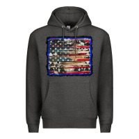 Charcoal Heather american flag with cowhide background Premium Hoodie - RanaPortraitStore