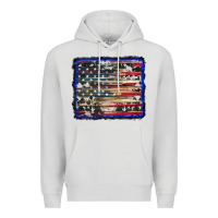 Dove Grey american flag with cowhide background Premium Hoodie - RanaPortraitStore