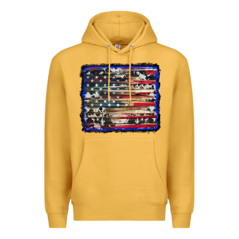 American Flag With Cowhide Background Premium Hoodie by RanaPortraitStore | Teevron