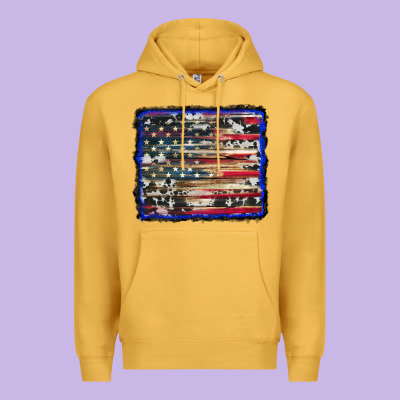 American Flag With Cowhide Background Premium Hoodie Designed By Ranaportraitstore