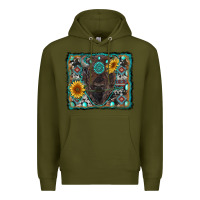 Army Green american bison wıth sunflower and gemstone Premium Hoodie - RanaPortraitStore