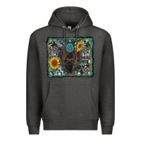 Charcoal Heather american bison wıth sunflower and gemstone Premium Hoodie - RanaPortraitStore