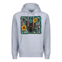 Heather Grey american bison wıth sunflower and gemstone Premium Hoodie - RanaPortraitStore