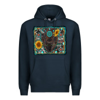 Navy american bison wıth sunflower and gemstone Premium Hoodie - RanaPortraitStore