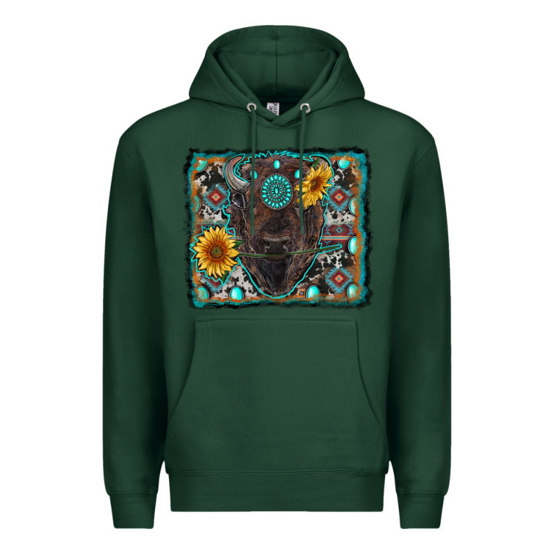 American Bison Wıth Sunflower And Gemstone Premium Hoodie by RanaPortraitStore | Teevron